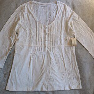 WOMEN'S NEW EDDIE BAUER TOP S Small Ivory Tee T Shirt Long Sleeve Ruffle Scoop